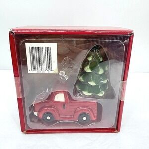 Salt and Pepper Shakers Red Truck Christmas Tree Holiday Cottage NEW Winter